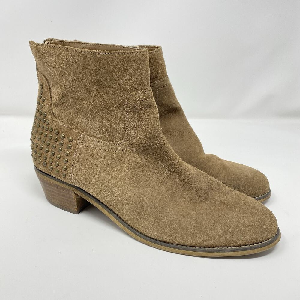 Marc Fisher Ankle Boots 10 Brown Zen Real Suede Studded Zip Block Heel
